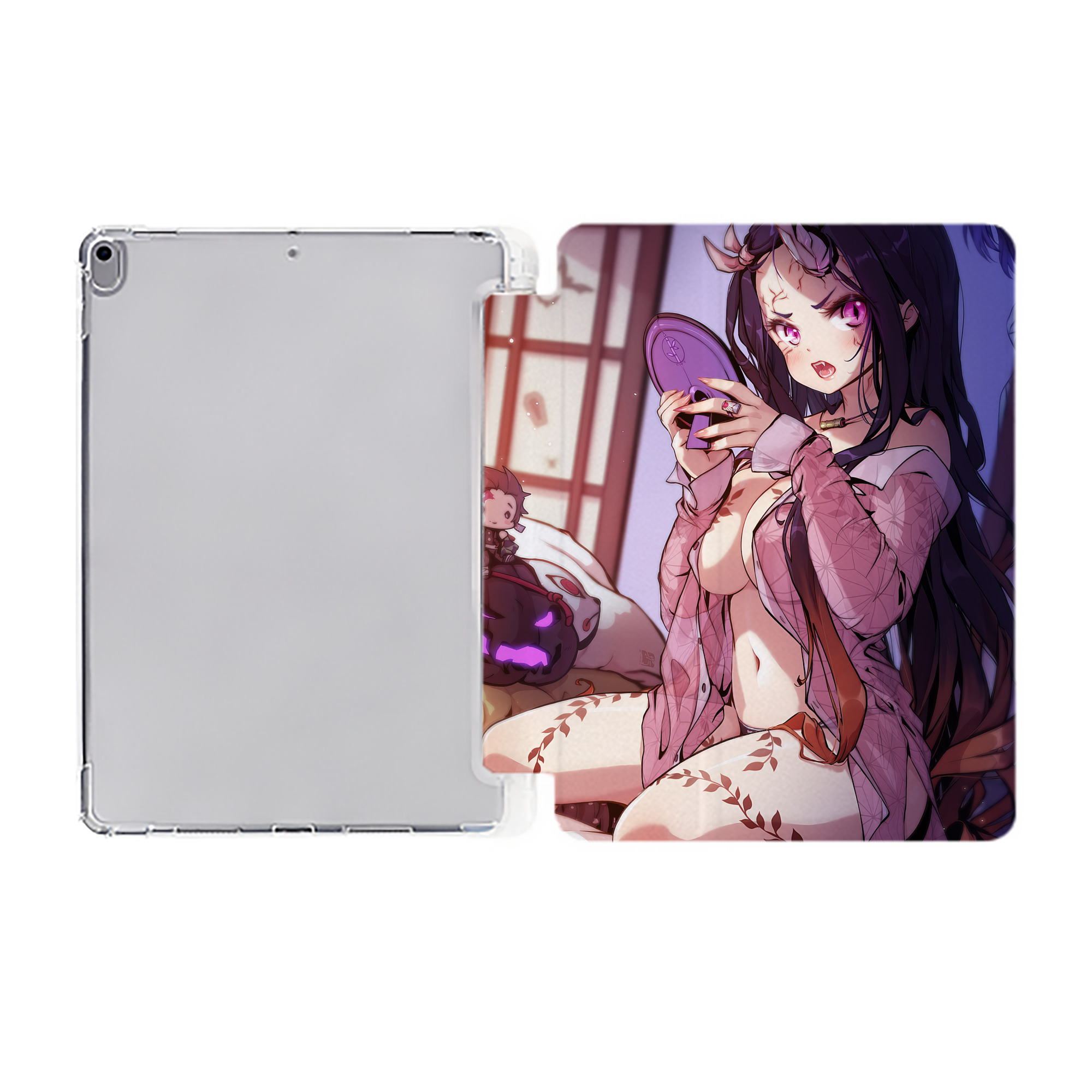 （画像用） 鬼滅の刃（きめつのやいば）竈門 禰󠄀豆子／かまど ねずこ Kamado Nezuko IPad ケース ペン収納付き 三つ折りスタンド PUレザー×シリコン 対応機種9.5/10.5/10.9インチ